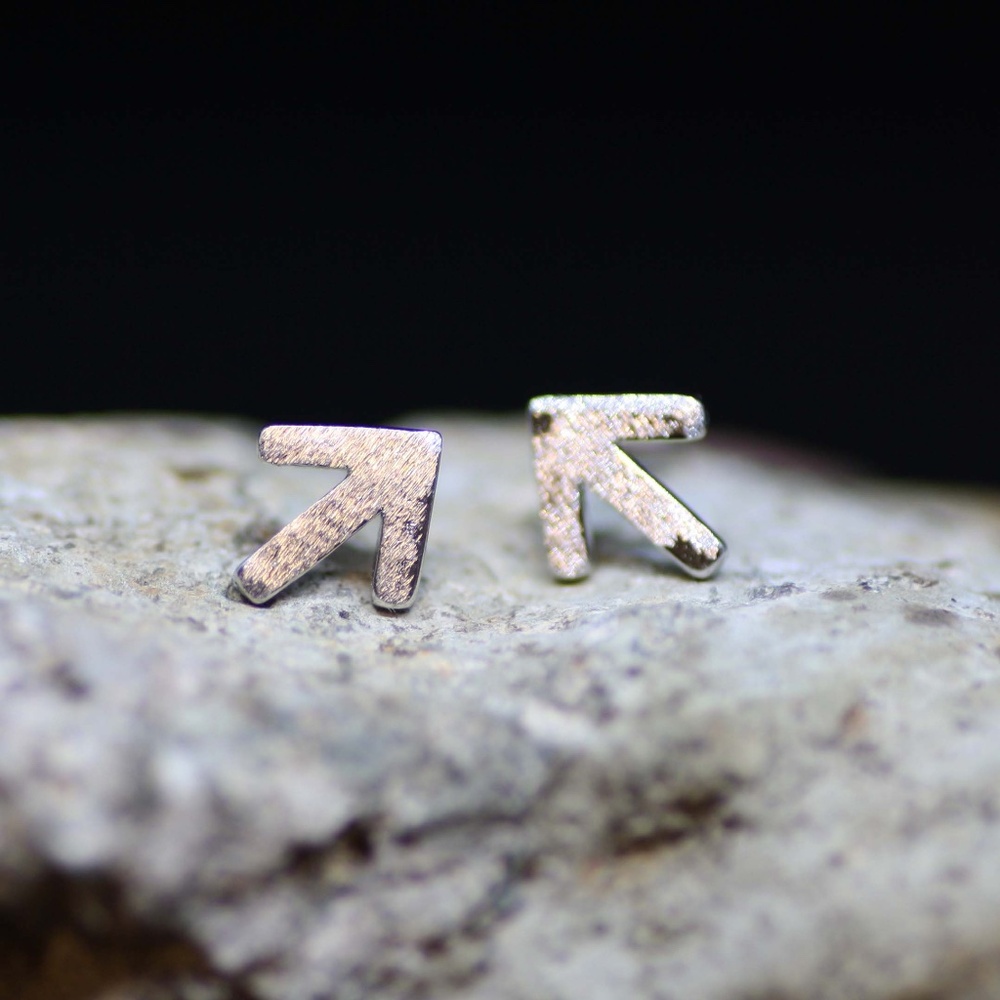 Tiny Sterling Silver Arrow Stud Earrings, Satin Finish